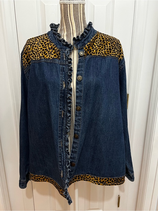 Jackets & Blazers - Upcycled Denim Jacket with Leopard Trim